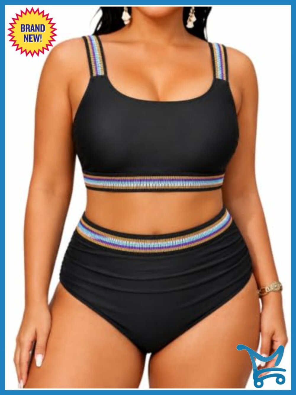 Plus Size High Waisted Bikini Set Tummy Control Two Piece Swimsuit